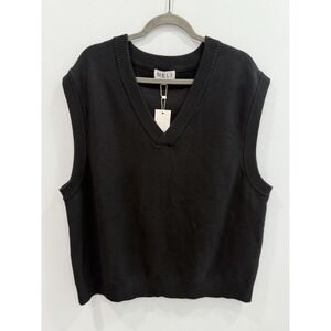 Meli Black Cotton Sweater Vest 1XL V-Neck Ribbed Sleeveless NWT